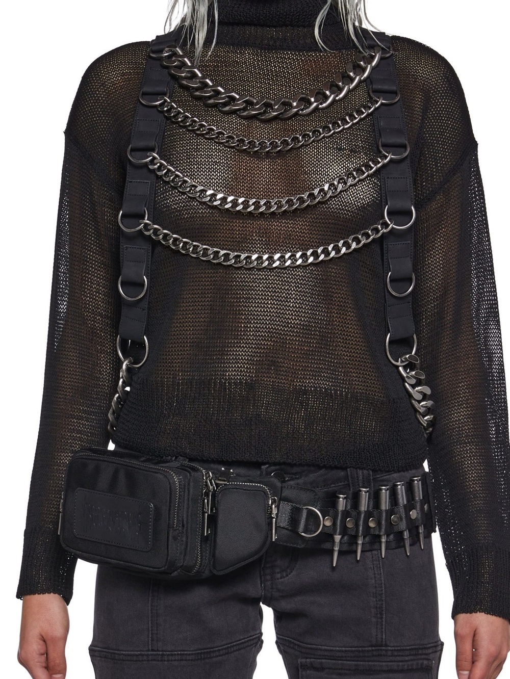 Darker Wavs “Warped Chain” Apocalyptic Goth Punk Bondage Harness Sweater